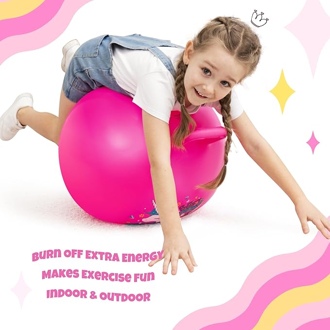 ZOOJOY Hopper Ball 2 Pack, 18 in Hopping Balls for Kids 3-8, Bouncy Ball with Handle for Boys & Girls Indoor Outdoor Play, Inflatable Bounce Hippity Hop Toys with Pump(Dinosaur & Unicorn)