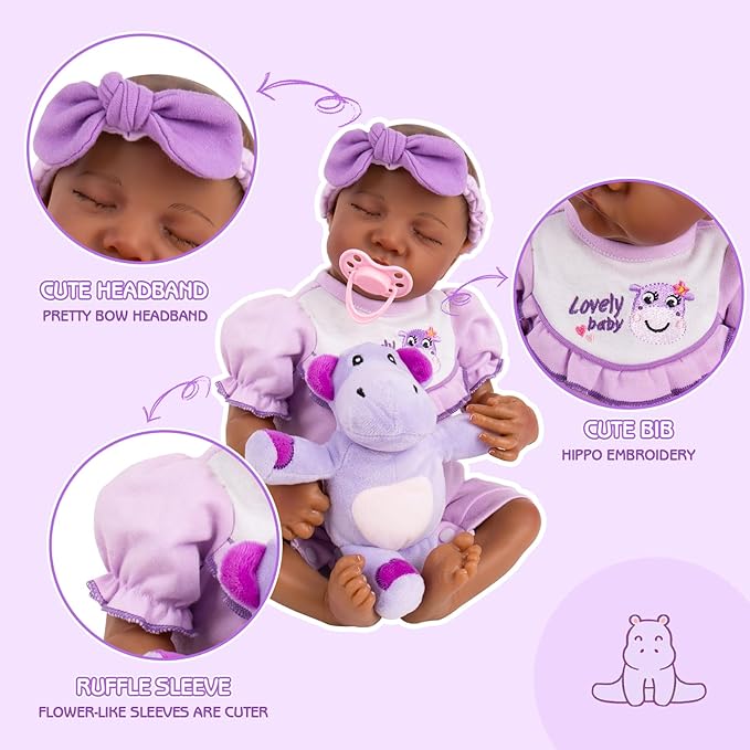 Aori 8 Pcs Reborn Baby Dolls Clothes with Bassinet for 16-18 Inch Reborn Doll, Purple Carrier Bed and Baby Doll Clothes Accessories fit Newborn Girl