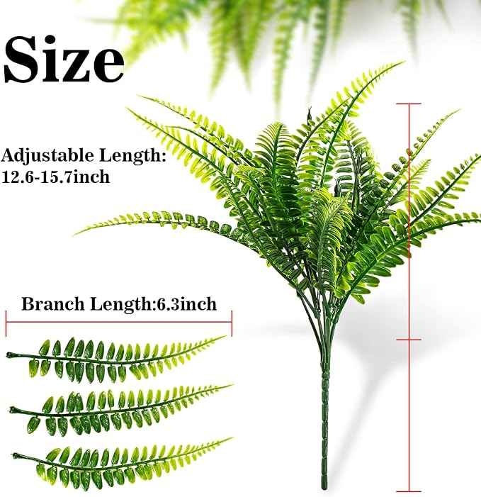 MAQIHAN 40PCS Fake Fern for Outdoor - Artificial Boston Fern Stems Decor | Realistic Fake Greenery for Large Planters, Vase, Porch, Patio, Garden Decor, Faux Plants for Indoor, Outdoor Home Decoration