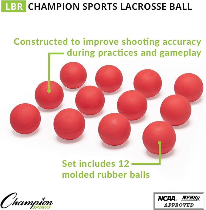 Champion Sports Lacrosse Balls – Official Size SEI Certified, Multi-Color Packs of 3, 6, or 12 for Practice & Games