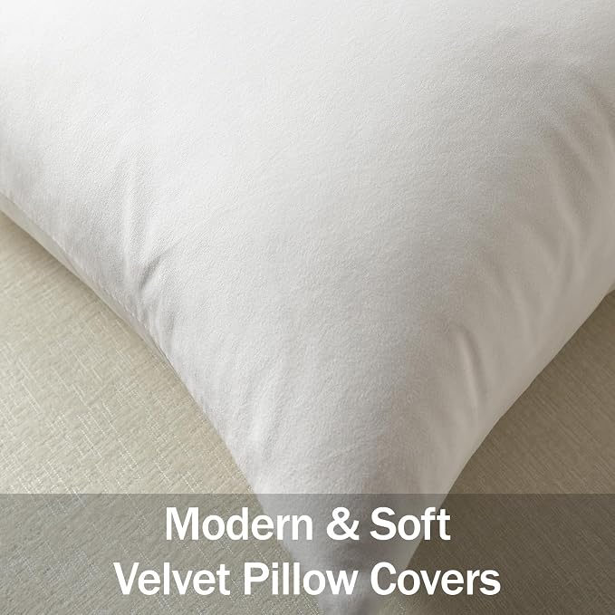 Throw Pillow Covers 18x18 Ivory White: Pack of 2 Cozy Soft Velvet Square Modern Luxury Decorative Throw Pillow Cases for Sofa Couch Living Room Bed Home Decor