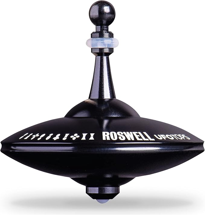 UFO Tops Roswell - Metal Spinning Fidget Top - Inspired by The Documented 1947 UFO Sighting in Roswell, New Mexico (Color: Midnight Black)