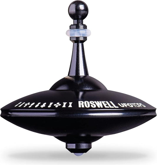 UFO Tops Roswell - Metal Spinning Fidget Top - Inspired by The Documented 1947 UFO Sighting in Roswell, New Mexico (Color: Midnight Black)