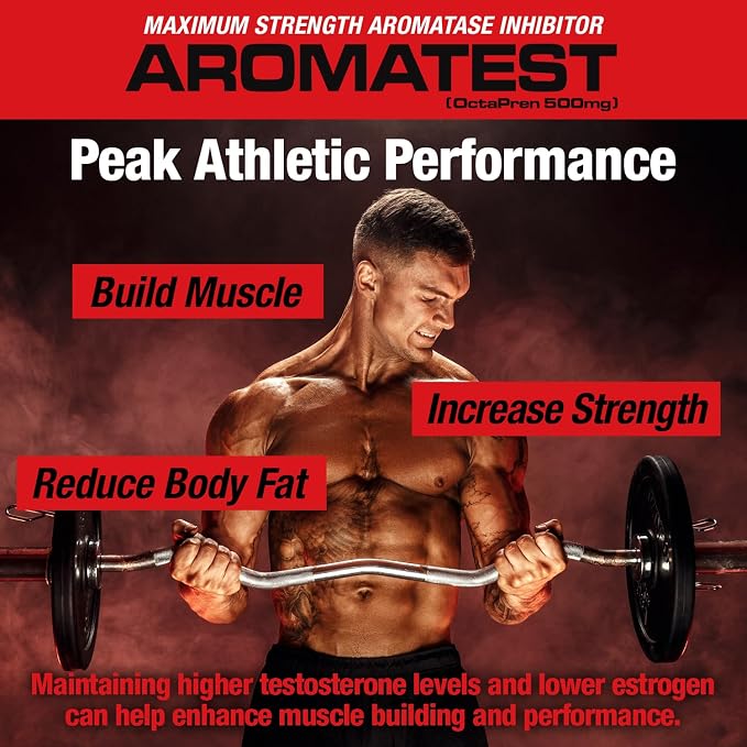 MuscleMeds AROMATEST Testosterone Booster & Aromatase Inhibitor, Lowers Estrogen, Supports Muscle Building & Strength, Anti-Aging Hormone Replacement for Men, 30 Liquid caps