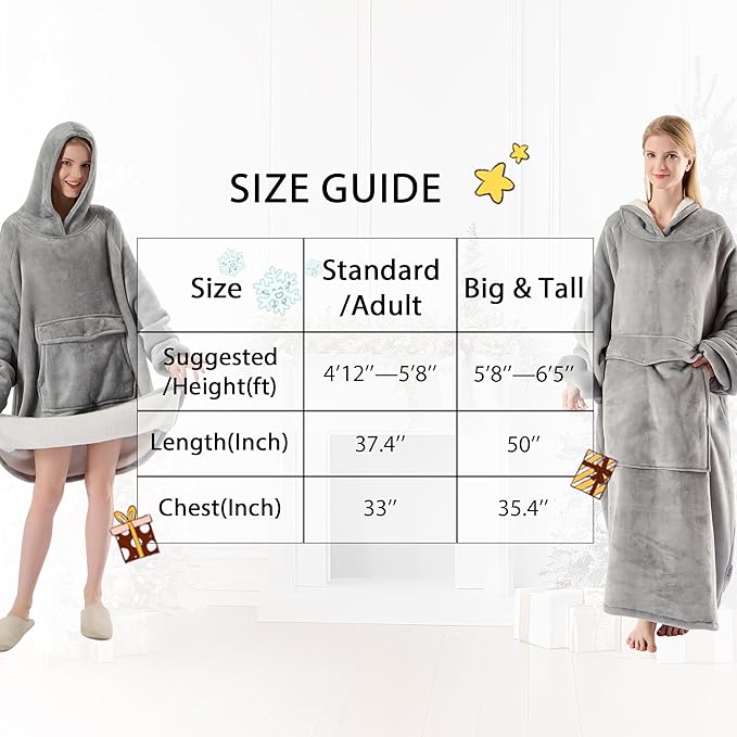 Krifey Big & Tall Wearable Blanket Hoodie with Cat Pocket, Extra Long Oversized Fleece Blanket for Adults, Cozy Birthday Gifts, Christmas Gifts