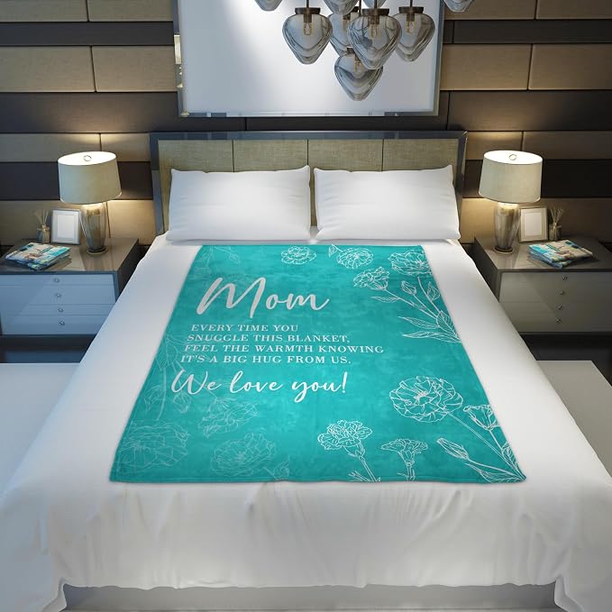GiltGlimmer Mom Birthday Gifts, Mom Floral Blanket Teal, 60" x 50" | Gifts for Moms from Daughter Son, We Love You Present for Mother Mommy Christmas Mothers Day