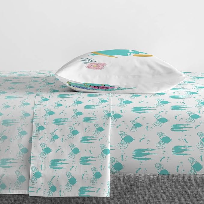Jay Franco Kids Sheet Set with Fitted, Flat Sheets & Pillow Cover - Ultra-Soft Bedding with Pillowcase for Room Decor, Blue - Princess Cinderella, 3 Piece Twin