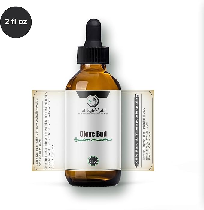Clove Bud Essential Oil - Steam Distilled 100% Pure Eugenia Caryophyllus Clove Oil for Diffuser, Aromatherapy, Massage, DIY Skincare Hair Care, Warm Spicy Fragrance Natural - Indonesia - 2 FL Oz