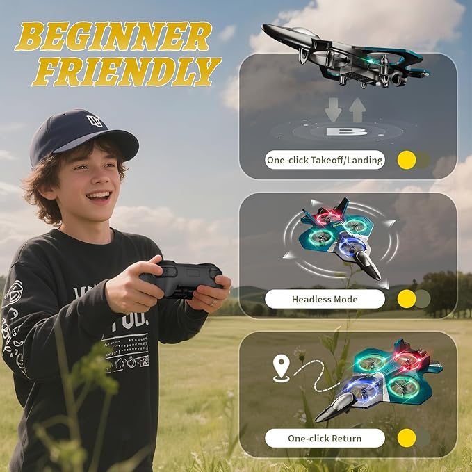 Foam RC Plane for Kids 4-8 8-12 12-16, Remote Control Airplane Toys for Boys Kids Adults Beginners, RC Planes Fighter Jet Helicopter Drones for Kids Adults, 360° Flip Easy to Fly