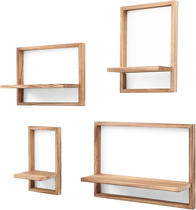 Floating Shelves for Wall,Decorative Wall Shelves,Plants Shelf Framed | Square Wall Decor,Art Sconces Artificial Vases Hanging Storage Shelf for Bathroom Living Room,Wood,Set of 4,Carbonized Black