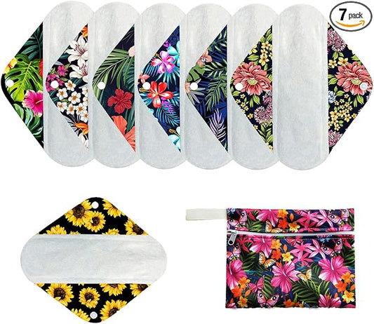 6+1Set Reusable Reusable Menstrual Pads Organic Bamboo Panty Liner Sets, Including 6pcs Daily Use Panty Liner + 1 pcs Mini Wet Bag