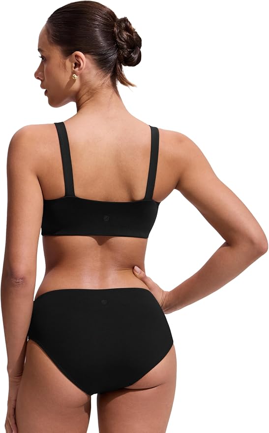 CRZ YOGA Square Neck Bikini Tops for Women - Padded Wide Straps Full Coverage Bathing Suit Swim Bra