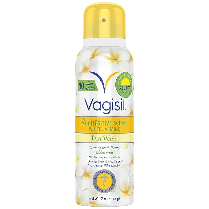 Vagisil Scentsitive Scents Feminine Dry Wash Deodorant Spray for Women, Gynecologist Tested, Paraben Free, White Jasmine, 2.6 Ounce (Pack of 4)