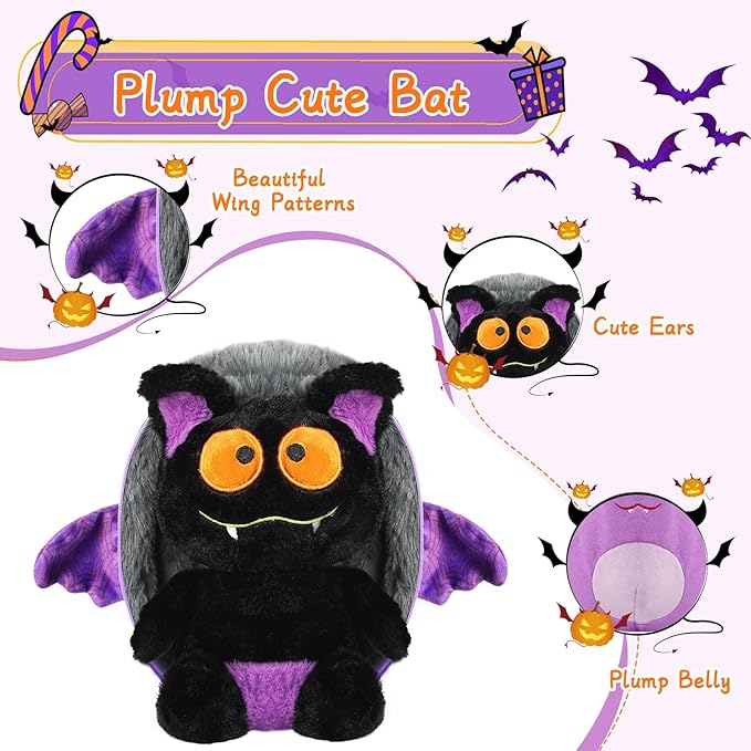 Halloween Bat Stuffed Animal - Purple Plush Toy for Kids & Adults, Cute Bat Stuffed Animal with Soft Plush for Halloween Decor & Gifts