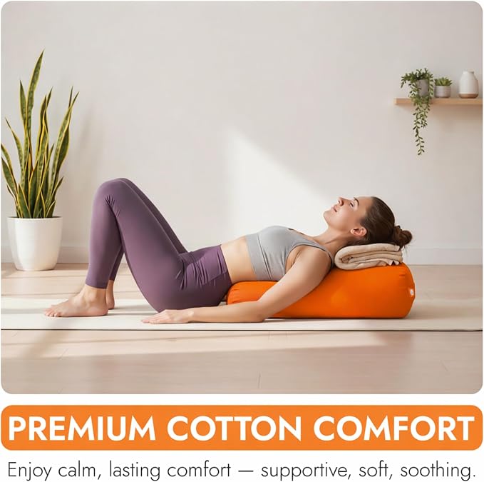Yogikuti Iyengar Yoga Bolster for Restorative Yoga and Meditation – Lightweight Cotton Support Pillow with Handle for Easy Carry, Versatile for Pose Modification, Balance, Back Relief, and Relaxation