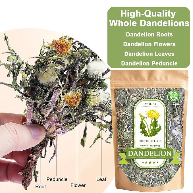 Dandelion Leaf & Root Loose Leaf Tea –Diente de Leon (Whole Dandelion) for Digestive Support & Detox, 2 oz (56g), 100% Natural Taraxacum, Vegan, Non-GMO, Caffeine-Free