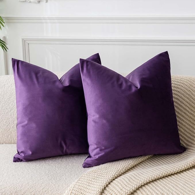JUSPURBET 16x16 Decorative Velvet Throw Pillow Covers Cases Set of 2,Purple | Modern Soft Cushion Covers with Hidden Zipper for Couch Sofa Bed Living Room Bedroom Home Decor