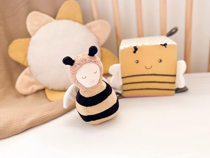 MON AMI Honey Bee Chime Activity Toy | 7-Inch Soft Velour Baby Sensory Toy | Perfect Newborn Essentials | Cute Nursery & Playroom Décor