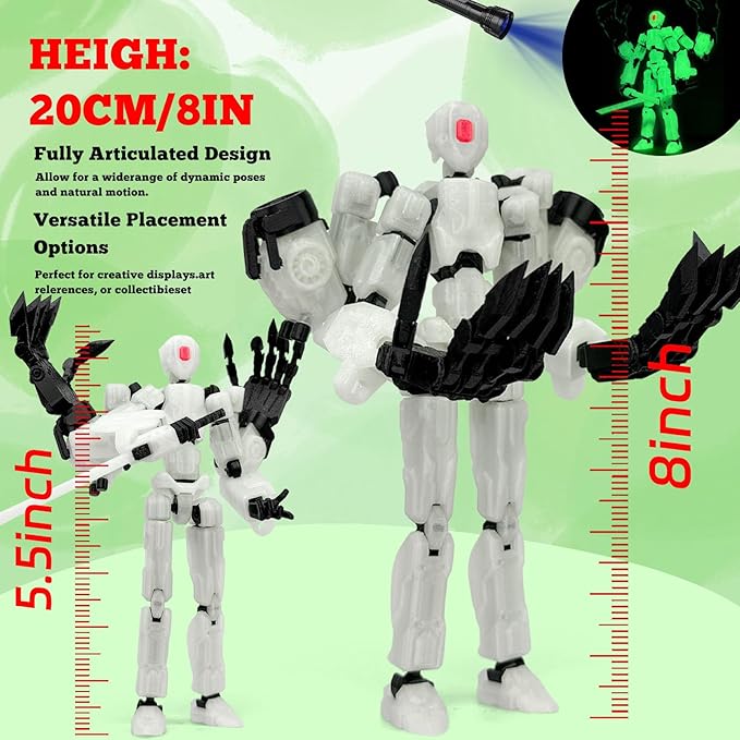 T13 Action Figure Assembly Completed, T13 Multi-Jointed Movable Robot Action Figure Set,Collectors Desktop Decorations for Game Lovers Toys (White Luminous Green, 5.5IN)