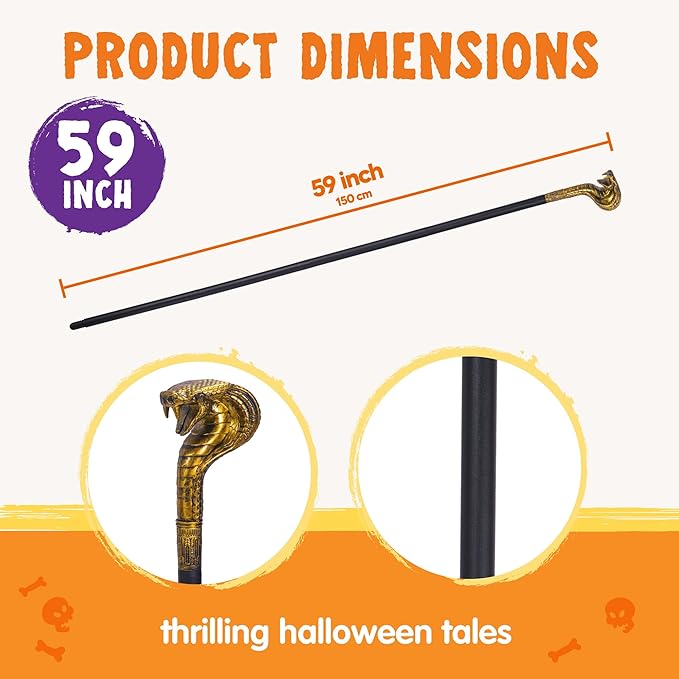 Spooktacular Creations Halloween Walking Cane, Egyptian Snake Staff for Mystical Pharaoh Ancient Themed Dress Up Party