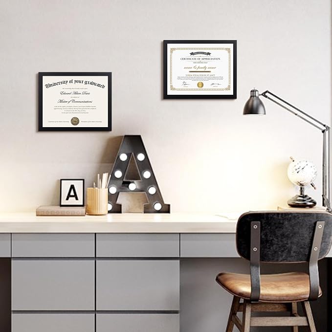 upsimples Certificate Frame, 8.5 by 11 Glass Diploma Frames, 5 Pack, Black | Displays 8.5x11 Document and Degree, Graduation Gift for Wall or Tabletop Decor, High-definition Glass