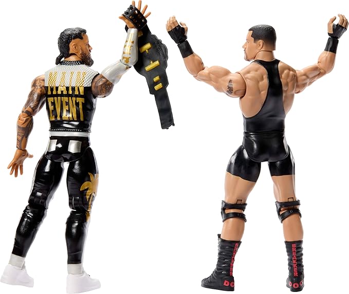 Mattel WWE Main Event Showdown Action Figures 2-Pack with Accessory, Series #25 Bron Breakker vs Jey USO Collectible Set, 6-inch