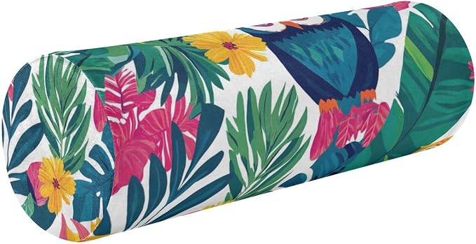 Triopcal Leaves Owls Pattern Neck Roll Pillow Bolster Round Health Memory Foam Long Cervical Cylinder Pillows with Removable Washable Cover for Body Bed Legs Back Yoga