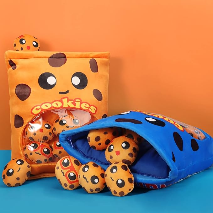 Cookies Plush Pillow Throw Pillow, Yummy Food Pillow Bag of Cookies Plushies, Cute Stuffed Plush Toys Food Stuffed Animal, Plush Gift for Kids, Birthday, Baby Shower (8 pcs, Blue)