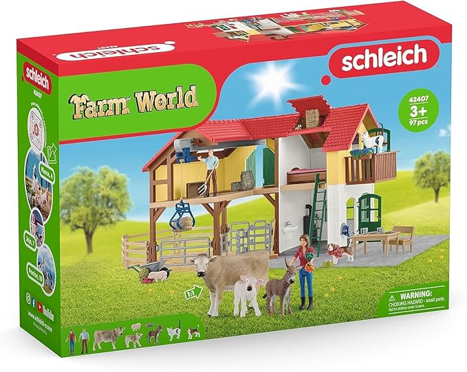 Schleich Farm World - 97 PC Toy Farm House Playset for Kids - Includes Farmhouse, 2 Farmer Figurines, Pets and Barnyard Animal Figures - Fun, Educational Toys for Boys and Girls Ages 3+ | 42407