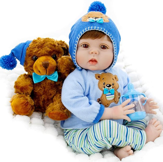 Milidool 22-Inch Reborn Baby Boy Doll with Accessories - Realistic Newborn Silicone Boy Doll for Age 3+, Birthday Gift