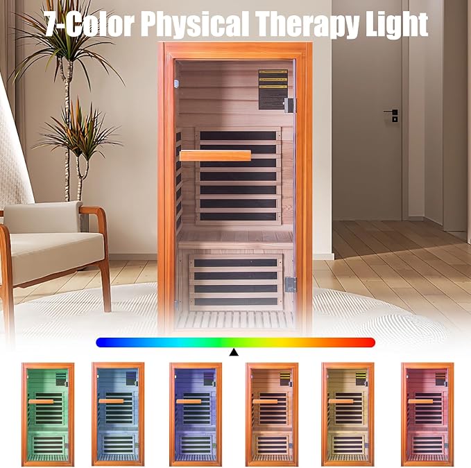 Far Infrared Sauna for Home 1 Person Indoor Wood Sauna Personal Spa Room 120V with Red Light Bluetooth Speakers 31.5"x31.5"x63"