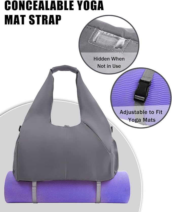 RHDZO Gym Bag for Women with Shoe Compartment Yoga Mat Bag with Wet Pocket and Water Bottle Holder Weekender Bag with Strap