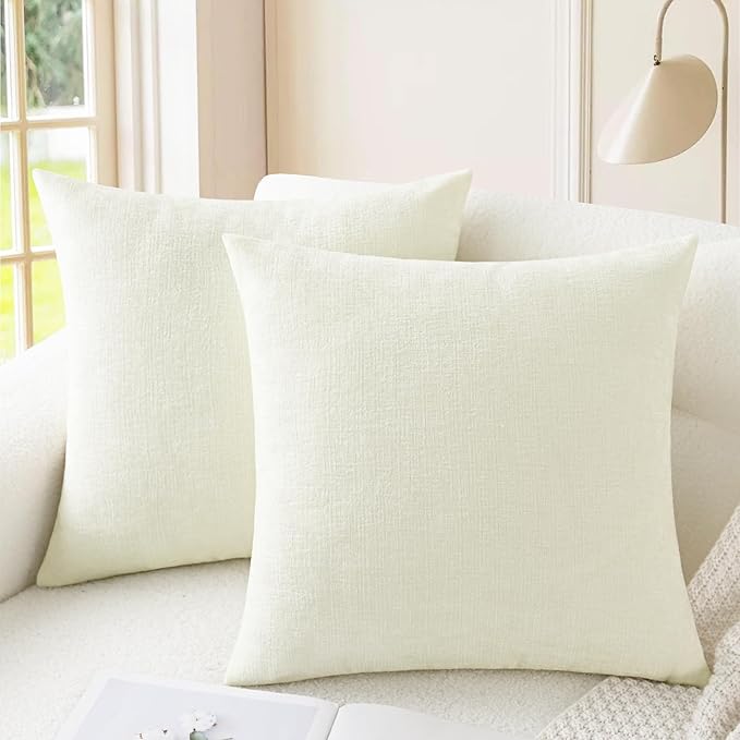 CaliTime Decorative Couch Throw Pillow Covers 20 X 20 Inches Cream | Pack of 2, Cozy Chenille Cushion Cases for Sofa Bed Living Room Farmhouse Home