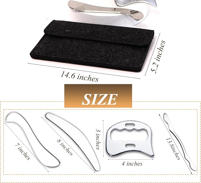 FeelFree Sport 3 in 1 Muscle Scraper Tool-Gua Sha Scraping Tool Physical Therapy Massage Tool-Soft Tissue Mobilization for Back, Legs, Arm (4 PCS (L))