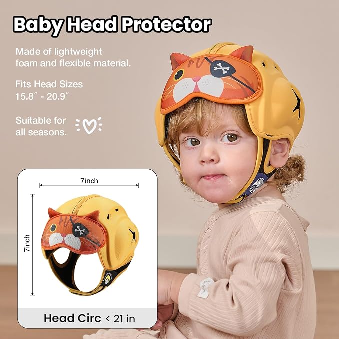 Baby Head Protector Baby Helmet for Crawling and Walking - No Bumps and Soft Safety Peak - Ultra Light and Adjustable Baby Head Protector Suitable for Babies 6-24 Months-Captain Kitty