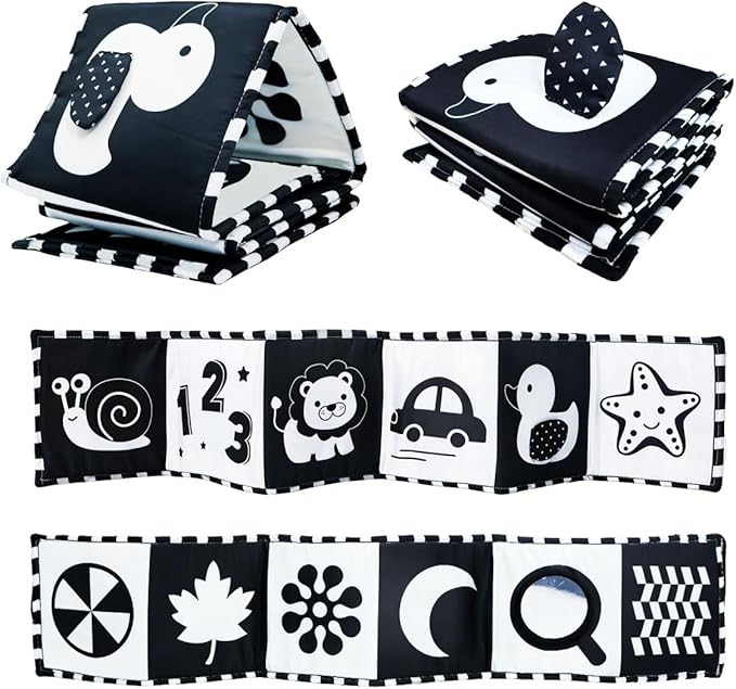 Aila+Aiden Black and White Baby Toys, Tummy Time High Contrast Newborn Toys 0-3 Months, Soft Baby Book, Visual Stimulation Montessori Sensory Infant Toys 0-6-12 Months, Shower Gift for Boys Girls