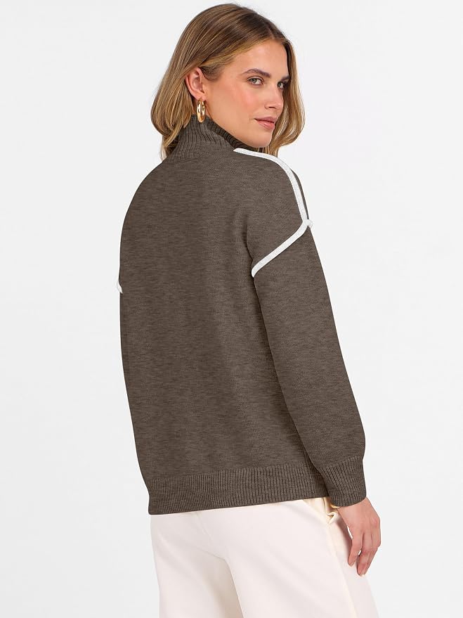 ANRABESS Womens Quarter Zip Sweaters Fall Long Sleeve V Neck Shirts Collared Business Casual Tops Knit Pullover Sweatshirts