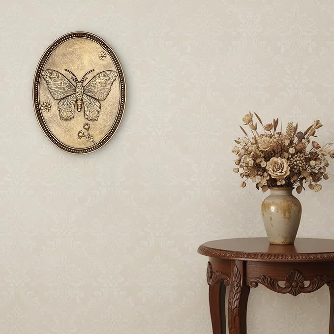 Vintage Butterfly Wall Sculpture, Antique Wall Decor, Gold Wall Art, Hanging Decoration with Embossed Butterfly Design, Vintage Decoration for Living Room Bedroom and Hallway, Housewarming Gift