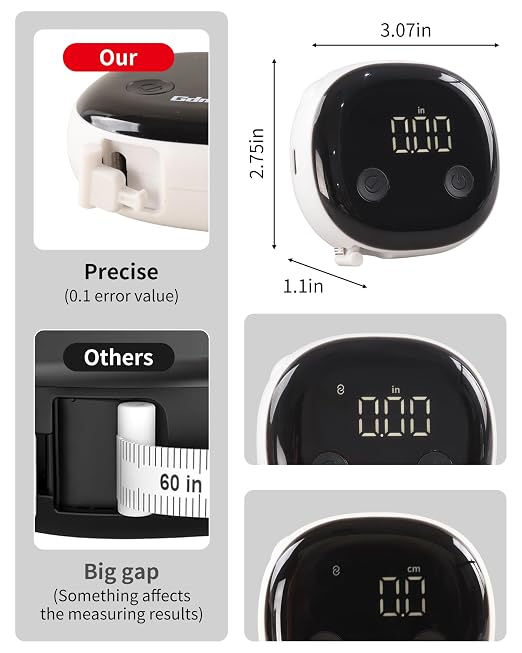 Smart Body Measuring Tape - Bluetooth Measuring Tape for Body Measurements with App - LED Display and Locking Retractable Measure for Weight Loss/Fitness - 60in/150cm