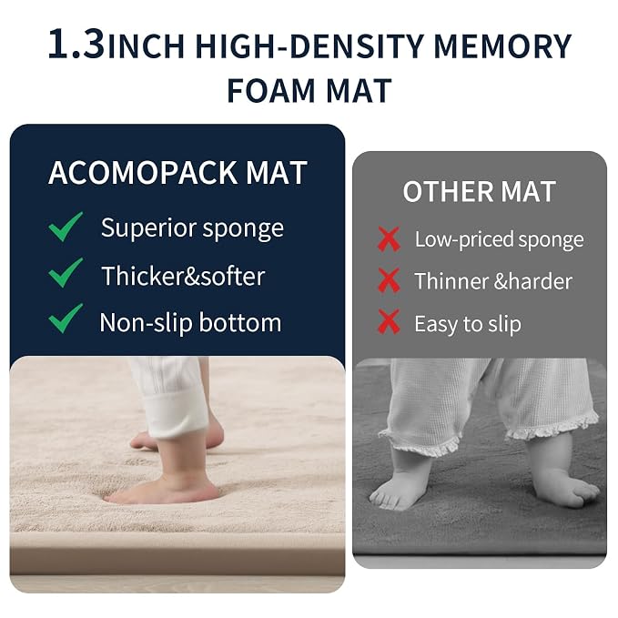 ACOMOPACK 1.3" Thick Baby Play Mat for Floor,50x50 Elasti-Foam Playpen Mat for Kids,Infants,Toddlers, Ultra Soft Crawling Mat with Non-Slip Bottom,Tummy Time,Nursery Rug,Yoga,Tatami（Beige）