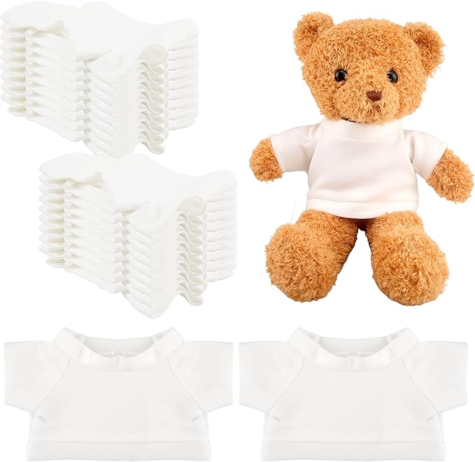 20 Pcs Teddy Bear Blank Shirt Sublimation White Bear Tee Shirt Bulk Stuffed Animal Toy White Clothing for 15 Inch Stuffed Bears Dolls DIY (Color Style 2)