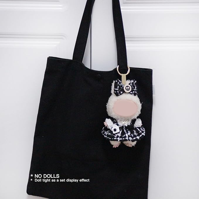 17cm Doll Clothes Set and Accessories Suit,(NO Doll) 5-Piece Set, Clothes for labubu, Festival Gift, Includes Dress, White Clothes，Matching Hair Bow, Necklace, Bags(Black)