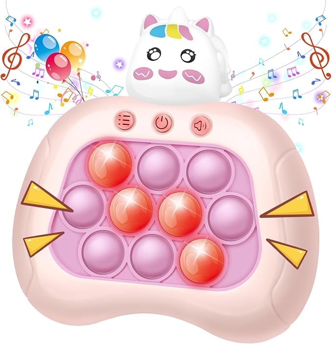 Unicorn Pop Fidget Game Toys, Light Up Fidget Toy with 1 Min Auto-Off Electric Pop Bubble Game Controller Handheld Puzzle Game Sensory Toys Birthday for Kids Girls