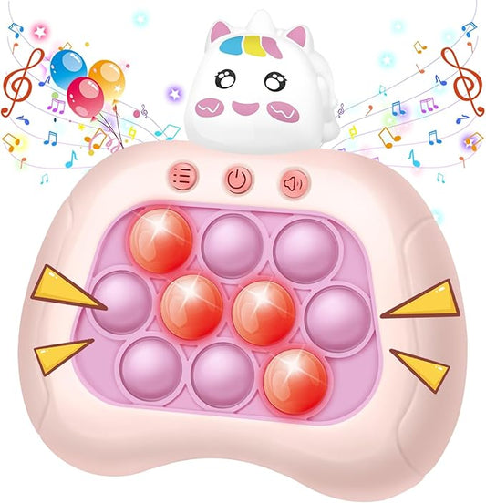 Unicorn Pop Fidget Game Toys, Light Up Fidget Toy with 1 Min Auto-Off Electric Pop Bubble Game Controller Handheld Puzzle Game Sensory Toys Birthday for Kids Girls