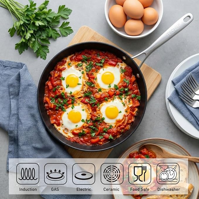 TECHEF - Onyx Collection 10-Inch Nonstick Frying Pan Skillet, PFOA-Free, Dishwasher Oven Safe, Stainless Steel Handle, Induction-Ready, Made in Korea (10-inch)