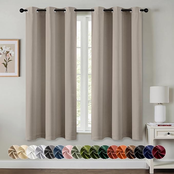 MIULEE Blackout Curtains for Bedroom 2 Panels 40 x 45 Inch Long Stone | Thermal Insulated, Living Room Darkening Grommet Drapes, Noise Reducing, Light Blocking Window Treatments