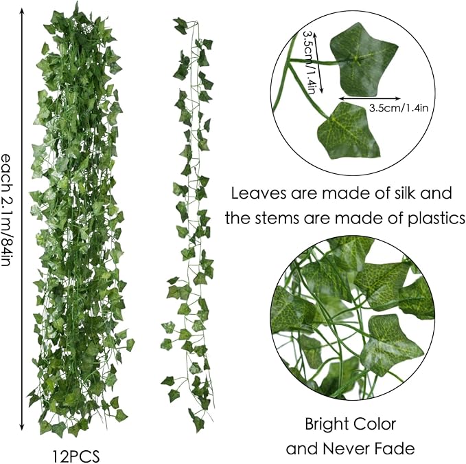 Freyalife Fake Vines for Room Decor(48Pack336Ft) Aesthetic Artificial Plant Ivy Leaves Hanging Greenery Garlands for Home Bedroom Wall Wedding Christmas Party Office patio Indoor, Outdoor Garden Décor