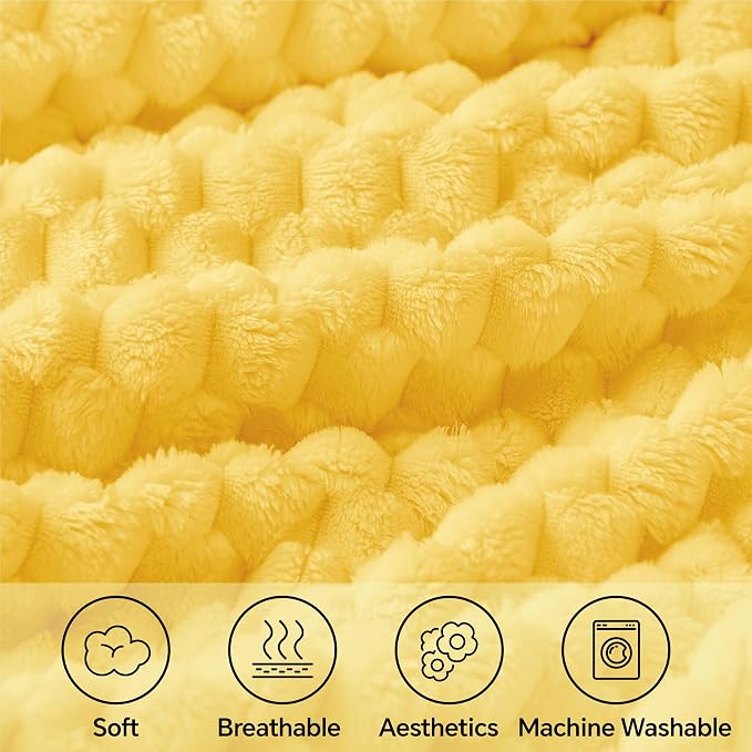 BEDELITE Light Yellow Throw Blanket for Couch, Soft Cozy Gifts for Women | 3D Jacquard Decorative Fleece Blanket, Super Soft Plush Throws, Cute Birthday Gift for Women, Suitable for All Seasons, 50*60
