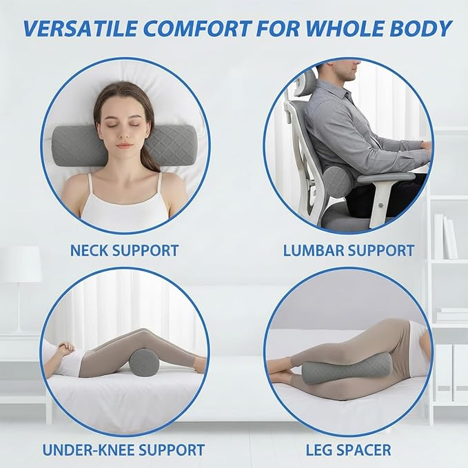 Cervical Memory Foam Neck Roll Pillow Comfortable Breathable(3.1) | Neck Support Pillows for Sleeping 3.1in H Small Round Circle Pillow Cylinder Pillows for Back Lumbar Leg Yoga Pain Relief
