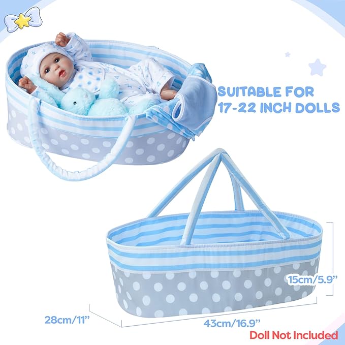 BABESIDE 8 Pcs Reborn Baby Doll Accessories for 17–22 Inch Dolls – Reborn Baby Doll Clothes, Bassinet, Magic Bottle & Magnetic Pacifier – Fits Reborn Newborn Boys & Girls